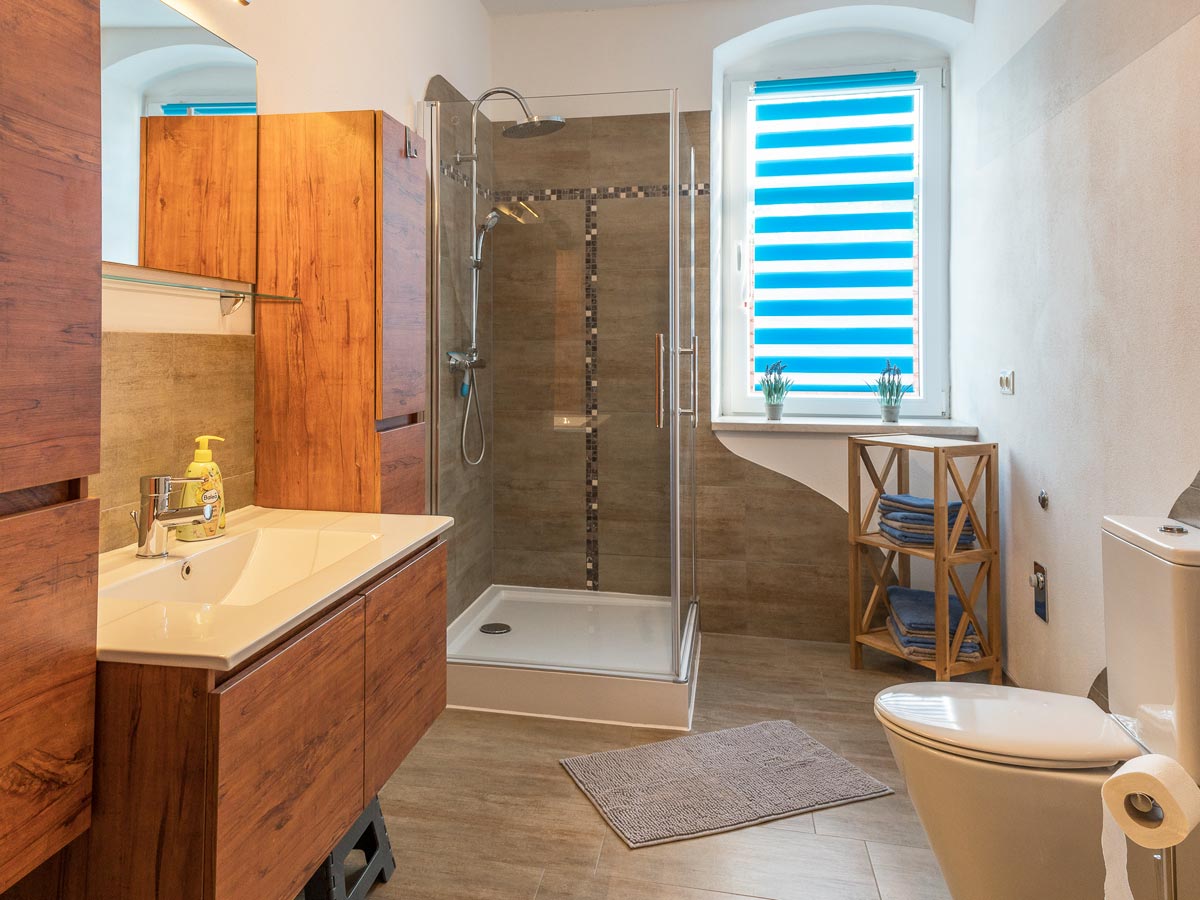 Ferienhaus "Alte Schule" in Reinhardtsdorf - Ferienwohnung 2 - Badezimmer mit Dusche